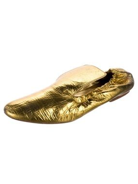 Dries Van Noten Metallic Gold Crinkle Gath Ballet Flats